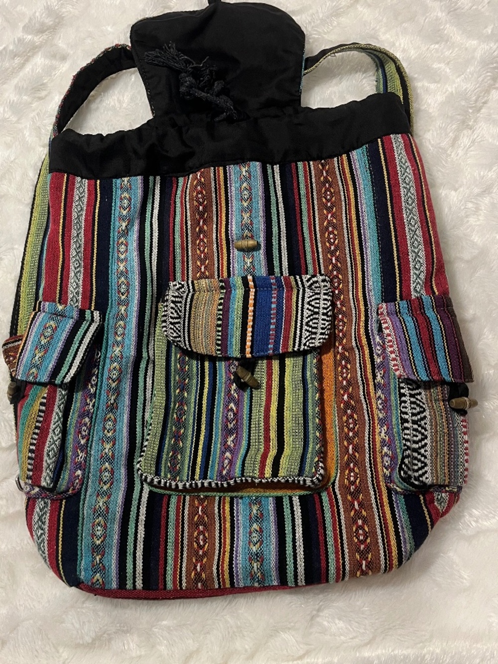 Vintage 1990’s Hemp Large Backpack Multicolor Hand-Made in Nepal